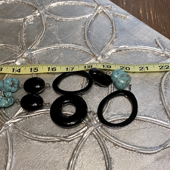 Chicos Black and Turquoise stone 21 inch necklace with silver accents. - Picture 7 of 12